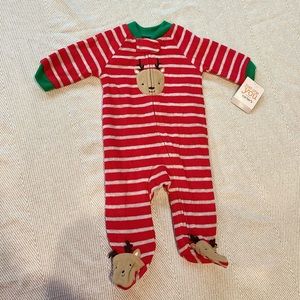 Carter’s Christmas Reindeer Red Stripe Fleece Onesie NWT 3m